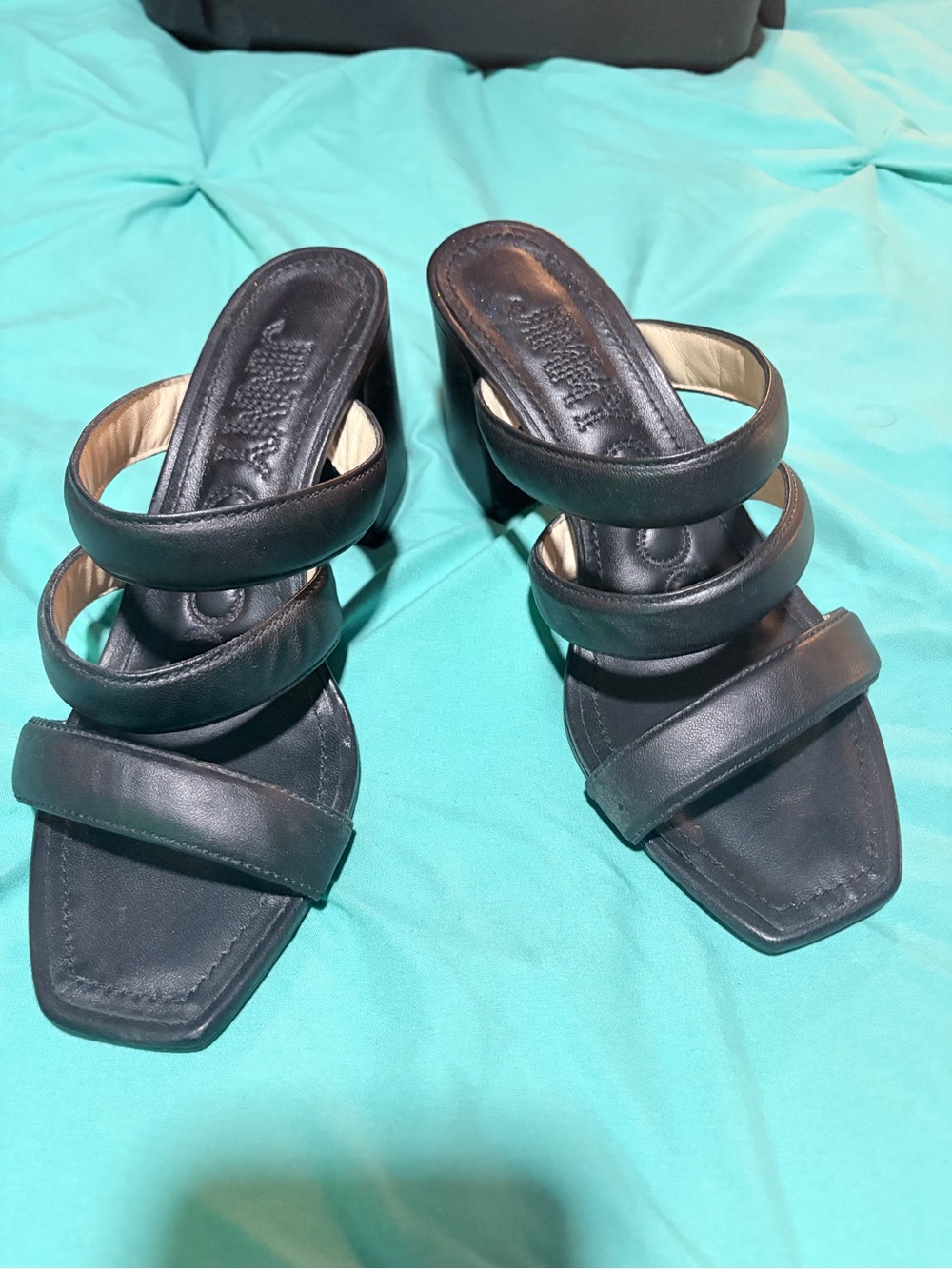 Jimmy Choo Black Triple-Strap Leather Heeled Sandals